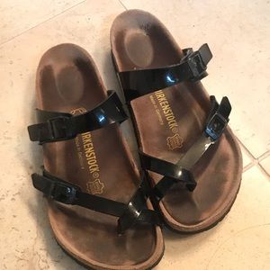 Authentic Birkenstock patent leather sandals black
